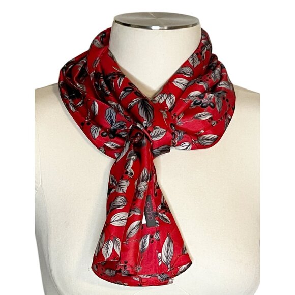Echo red floral long silk scarf - Picture 1 of 5